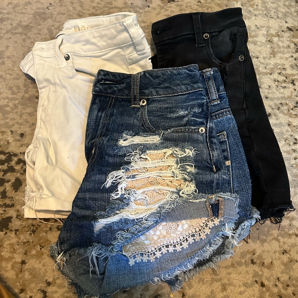 3pairs American Eagle Outfitters High Waist Shorts - White, Black, Blue